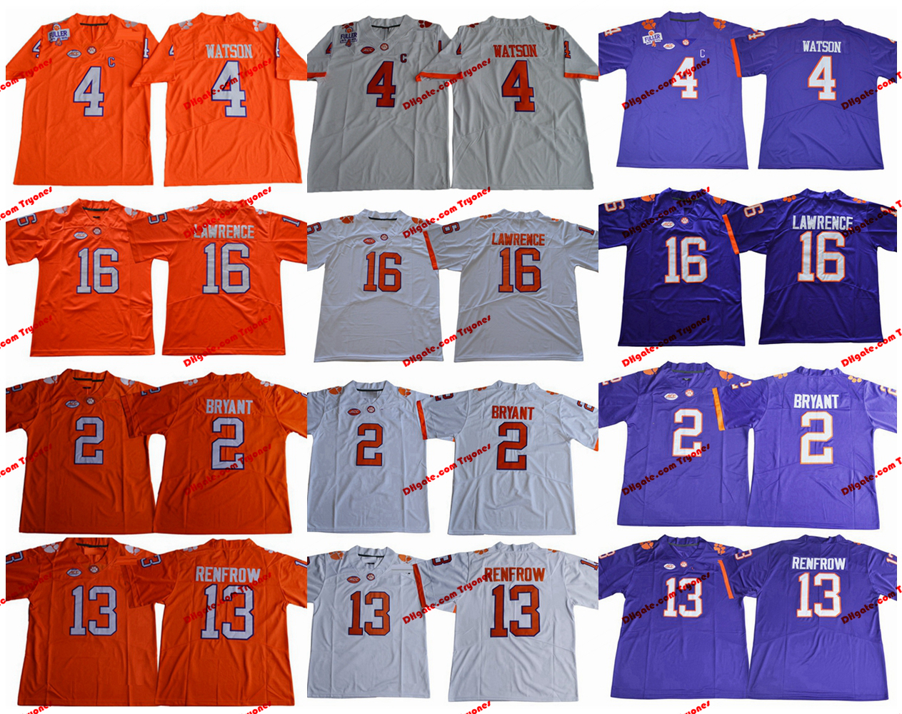 

2018 New Clemson Tigers College Football Jerseys 2 Kelly Bryant 13 Hunter Renfrow 4 DeShaun Watson 16 Trevor Lawrence Cheap Stitched Jersey, White 13