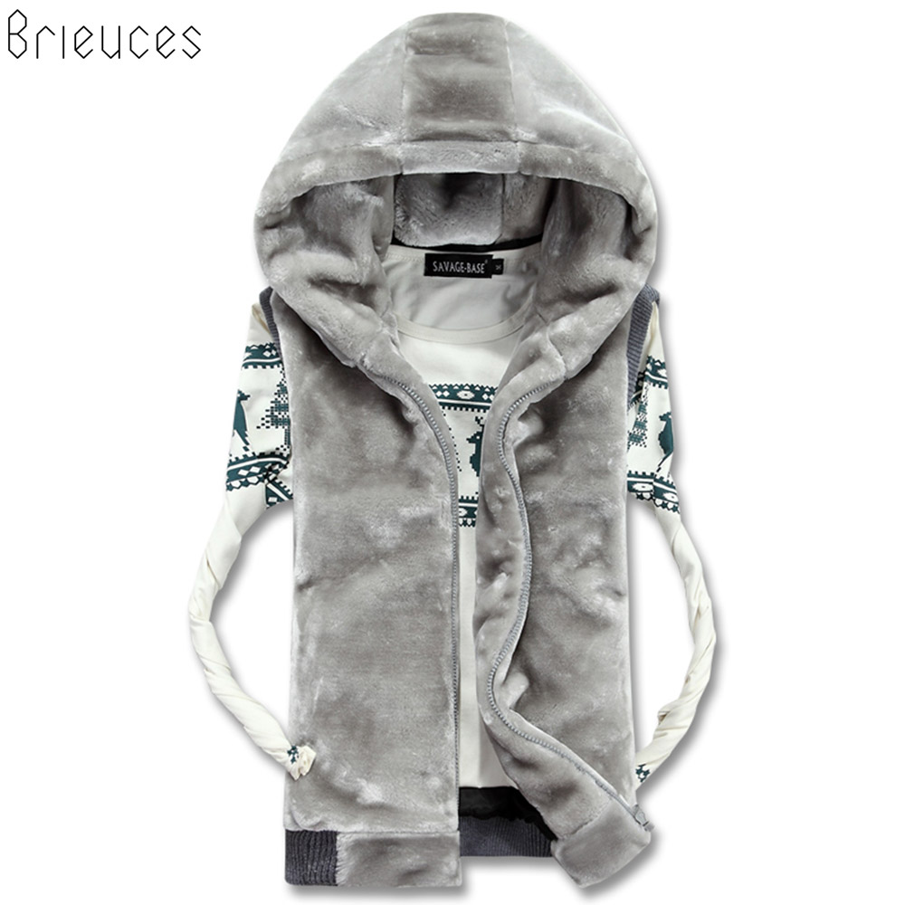 

Brieuces 2018 New Spring Autumn Sleeveless Faux Fur Jacket for Men Fashion Warm Hooded Male Winter Vest Waistcoat Mens Vests, Black