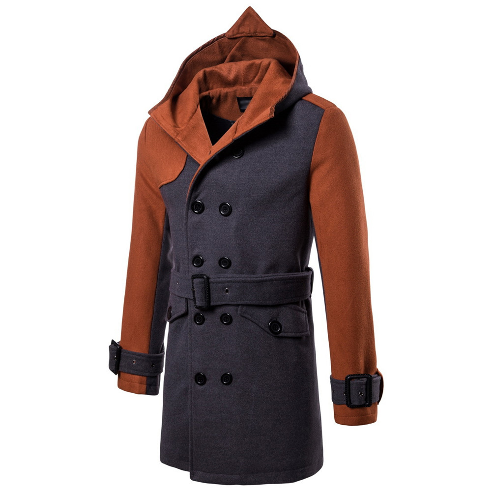 Men Winter Cashmere Overcoat Warm Double Breasted Hooded High Quality 2018 New Hooded Wool Trench Coat Wool Belt Long Overcoats
