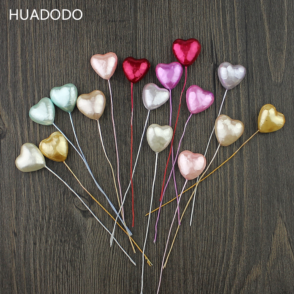 Wholesale-huadodo 10pcs mousse coeur Étamines fleurs artificielles faites à la main pour le mariage de Noël de Noël.