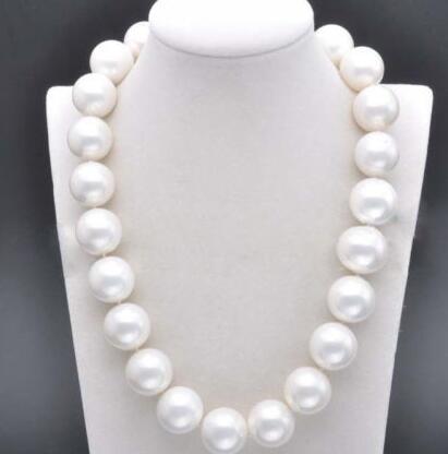 

Huge 20mm Genuine South White Sea Shell Pearl Round Beads Necklace 18", Silver
