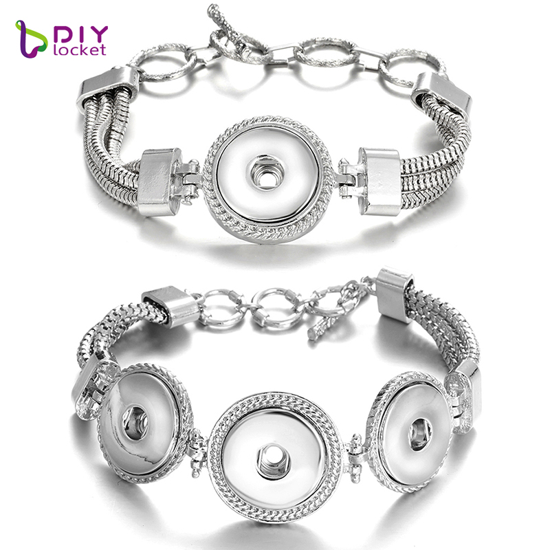 

Silver Adjustable Snap On Jewelry Bracelets Fit 18mm Snap Button LSNB43/44