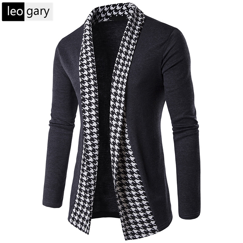 

2017 New Fashion Black&White Plaid Sweaters Men Cardigan Knitwear Autumn Mens Knitted Sweaters