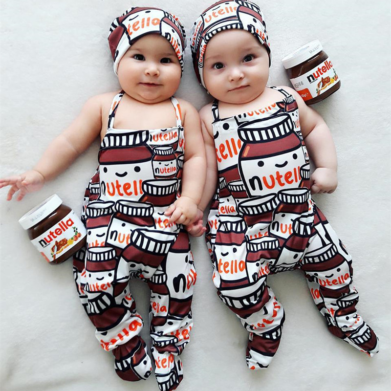 

INS New Infant Baby Romper + Hat 2pcs Outfits 2018 Summer Baby Clothing Set Girls Clothes Boys Clothing Bottle Printing Cotton Kids Jumpsuit, As shown