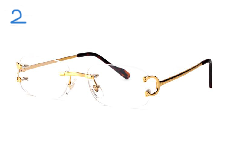 

France brand gold plated rimless frames buffalo horn glasses clear lens Vintage sunglasses optical glasses for men women 5 style