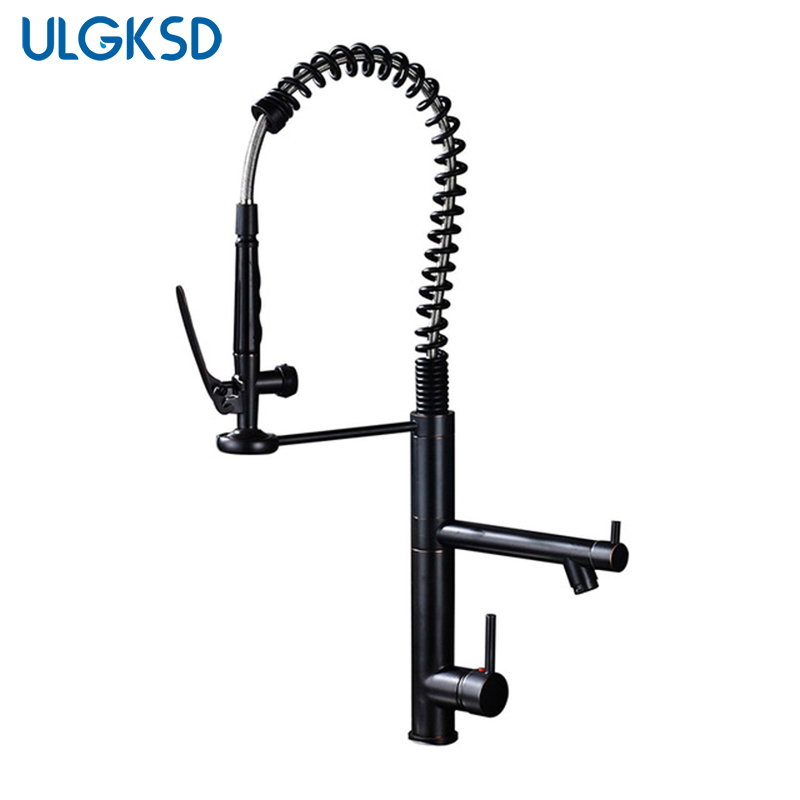 

Kitchen Faucet Black Brass Sink Faucets Bathroom Spring Deck Mount Mixing Valve Mixer Taps Hot and Cold Pipes Faucet