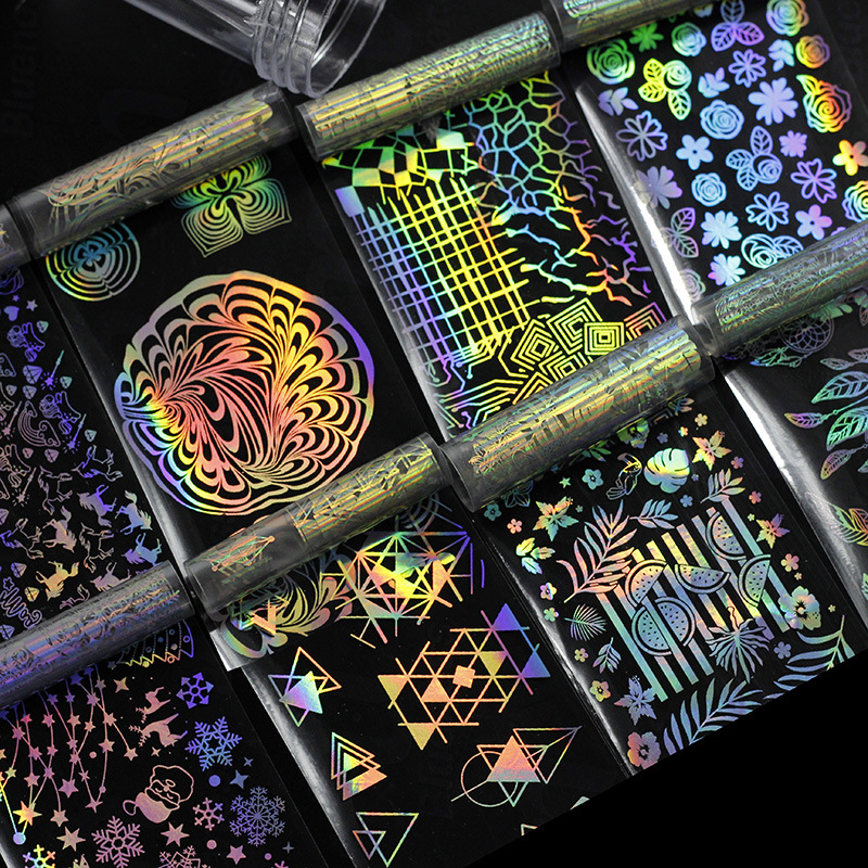 

Holographic Nail Foil Laser Flower Dreamcatcher Mixed Patterns Galaxy Manicure Nail Art Transfer Sticker Set for Christmas Halloween Party, Multicolor