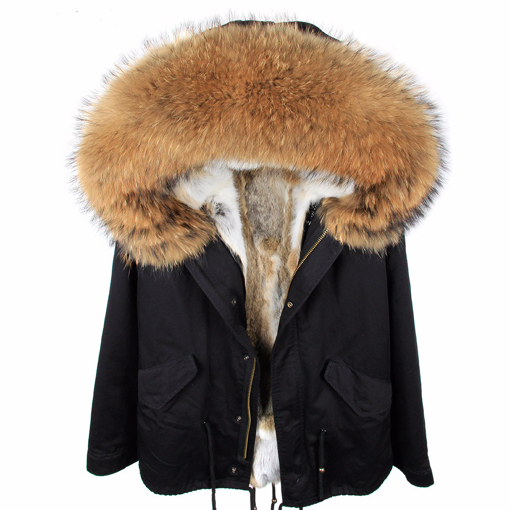 

2018 New Parkas Winter Jacket Women Coat Natural Real Raccoon Fur Collar Hood Rabbit Fur Liner Detachable Outerwear Thick