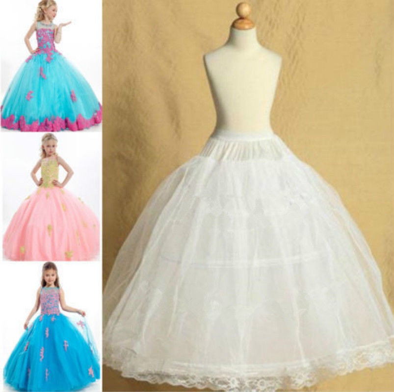 

Two Hoops with Lace Edge White Adjusted Pettiskirt Wedding Flower Girl Petticoat Children Underskirt Slips Fit Kids