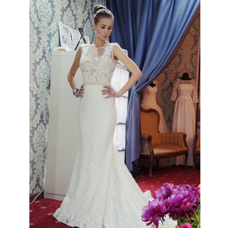 

Generous Mermaid Wedding Dresses Sheer Neck Cap Sleeve Backless Appliques Lace Vestido De Novia Bridal Gowns, White