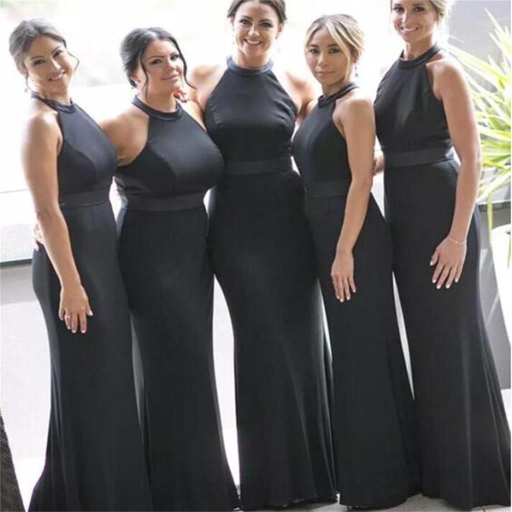 

Charming High Neck Bridesmaid Dress Sexy Mermaid Sleeveless Satin Long Bridesmaid Dresses Custom Made Formal Wedding Party Gowns
