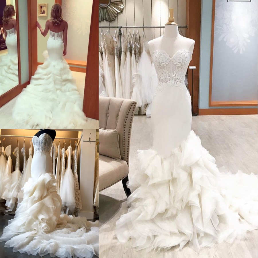 

Attractive Mermaid Lace Wedding Dresses Sweetheart Neck Tiered Trumpet Bridal Gowns Appliqued Plus Size Bohemian Vestido De Novia, Black