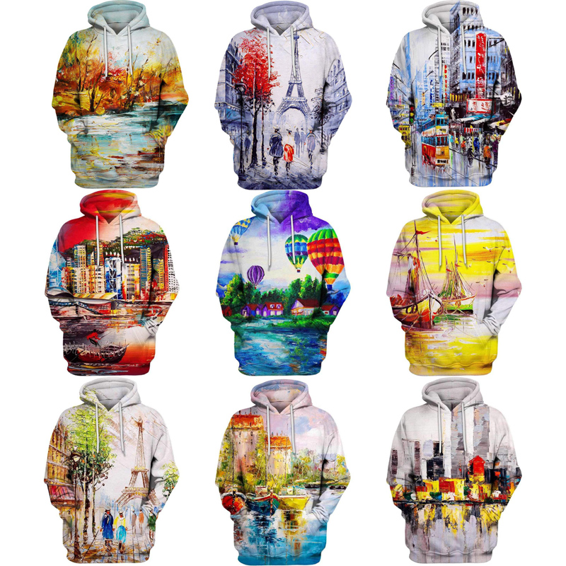 

Oil Painting Hoodie 3D Print Sweatshirts Bustling City Pullover Men Women Hoodies Coat With hat S-5XL Unisex Look Drop Shipping 15 Styes, 1792