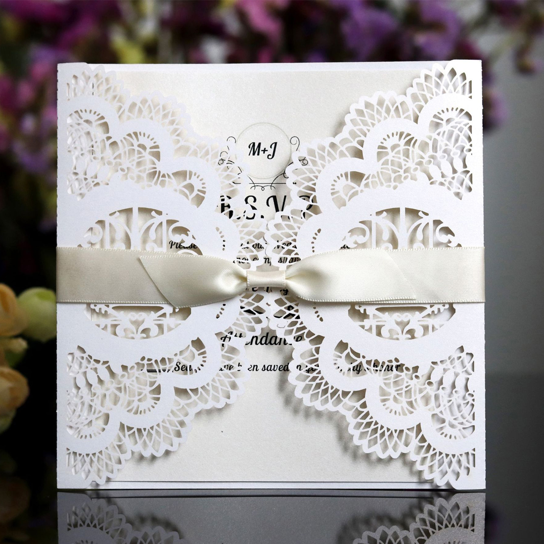 

100pcs Laser Cut Wedding Invitations Cards With Flowers 9 colors EngagementPearlescent Invites Card For Wedding Party Birthday Baby Shower, Red