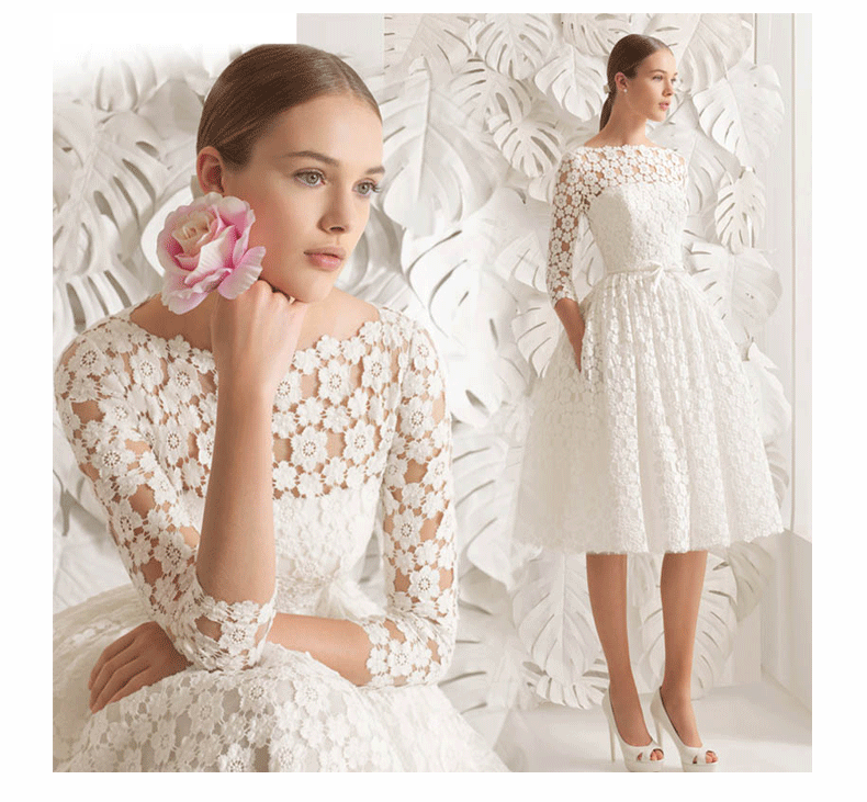 

2018 New Summer Boho Beach Wedding Dresses 2017 Lace Bohemian Bridal Gowns Casamento Botat Neck Sleeves Knee Length Robe De Mariage, Same as image