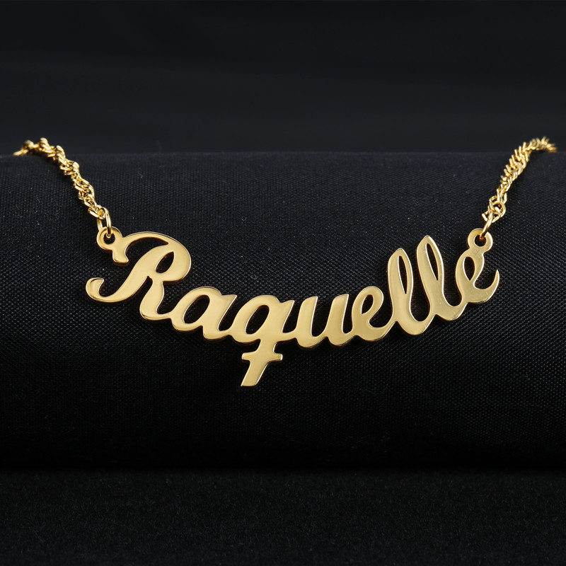 Nom de police personnalisé collier à breloques personnalisé écriture nominative plaque pendentifs colliers lien chaîne bijoux femmes cadeau