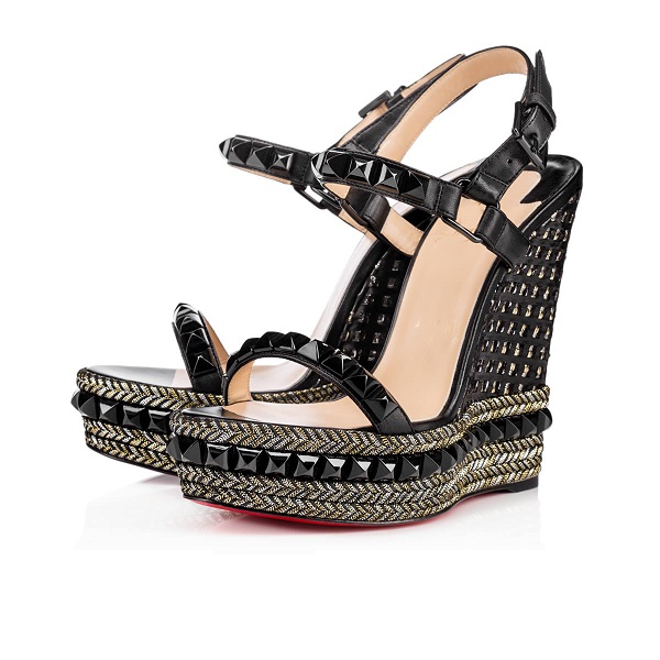 

Excellent Women's Red Bottom Cataclou Wedge Sandals With Stud Black,White Leather High Heel Ankle Strap Gladiator Sandals Ladies Dress