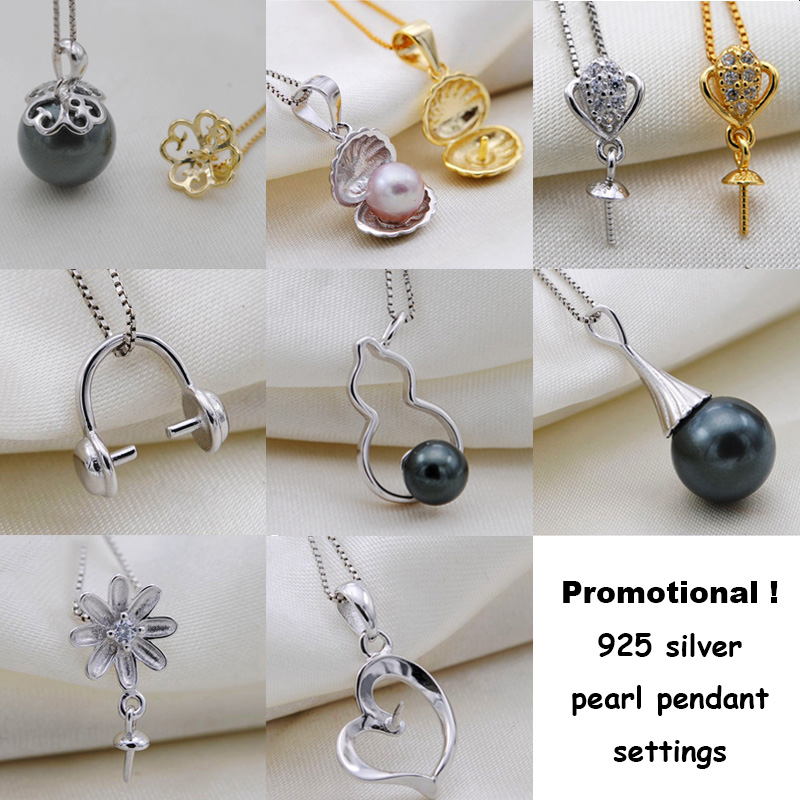 

Promotion! 925 sterling silver Pearl Necklace Settings Pearl Necklace for Women Girl 8 Styles DIY Jewelry Settings for Christmas Gift