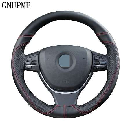 

GNUPME DIY Genuine Leather Car Steering Wheel Cover Soft Anti slip 100% Cowhide Braid With Needles Thread 38cm Steering Covers