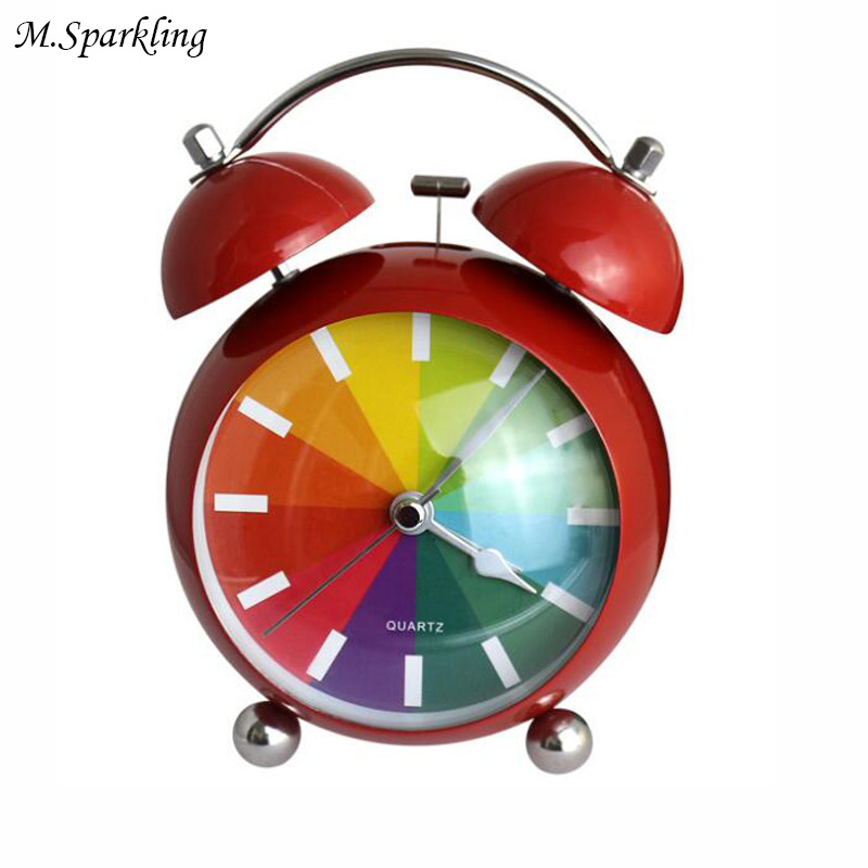 

M.Sparkling Desk Clock Mute Metal Alarm Clock Fashion Rainbow Bell Clocks Home Decoration Livingroom Digital Saat Christmas Gift