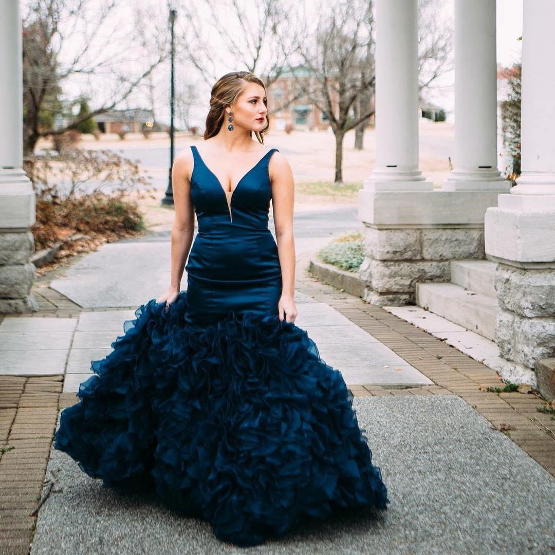 

Dee V neck Mermaid Evening Gowns Long Cheap Satin Ruffles 2018 New Arrival Backless Full Length Cheap Prom Pageant Dress Gowns, Fuchsia