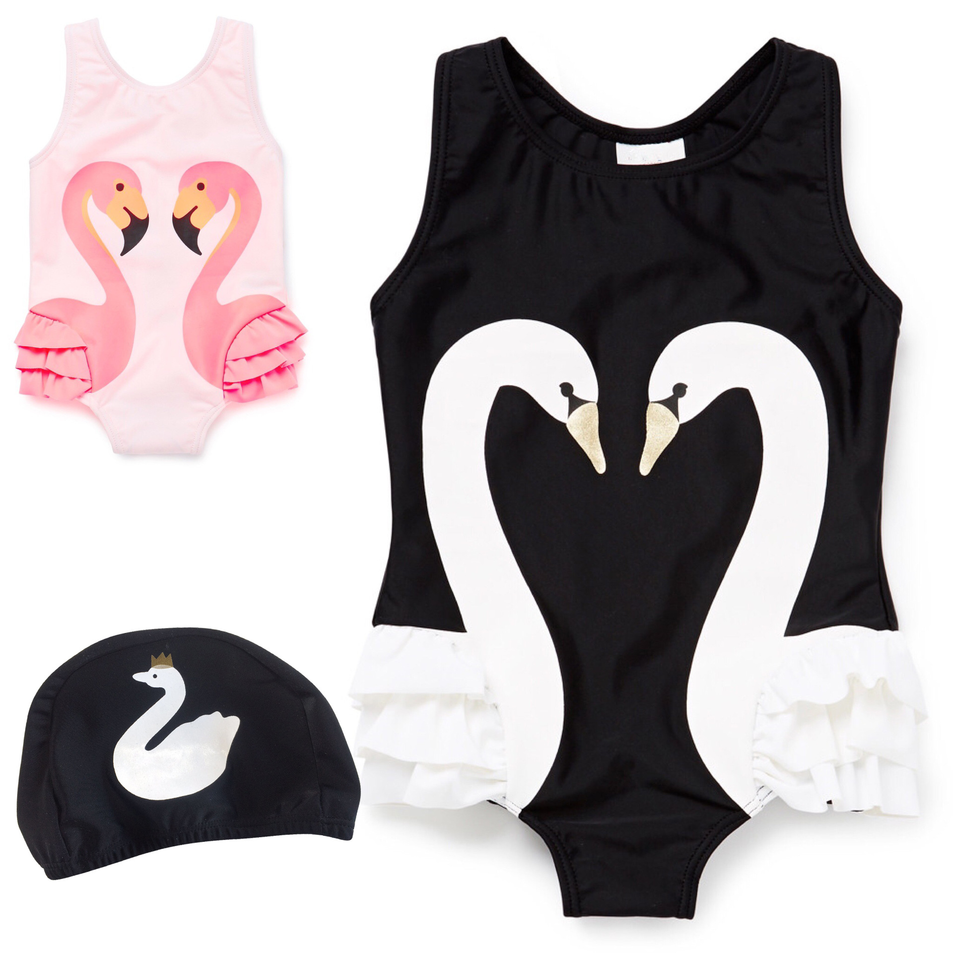 

2020 New Summer Girls Bikini Children One piece Animal Printed swimwear with Hat Fashion Kids Swimsuit, Black