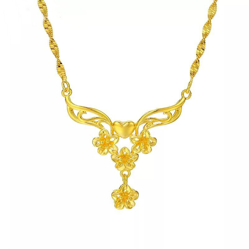 (228N) Flower Pendant Necklaces For Happy Bridal Women 24k Pure Gold Plated Wedding Jewelry Good Quality