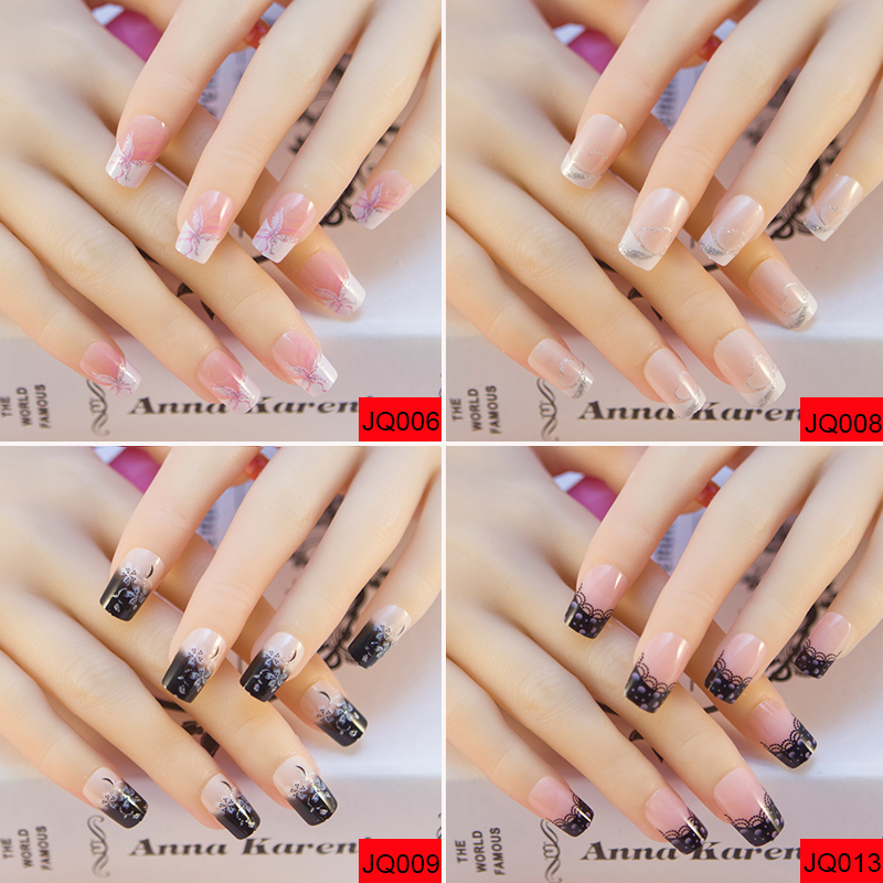 

24pcs/set Acrylic Nails Full Press on Nails 3D Bride Fake 16 Color French False Nail Art Tips Salon Fingernails Design, Jq013