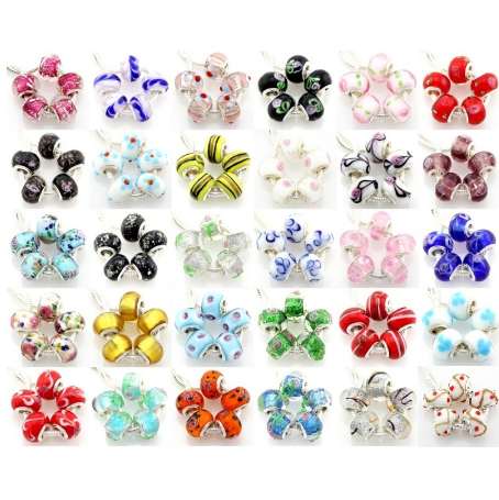 

5pcs /Lot Fashion Murano Glass Lampwork Beads Big Hole Silver Core For European Charm Bracelet Jewelry DIY G5