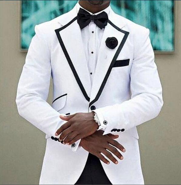 

Customize White Groom Tuxedos Notch Lapel One Button Groomsmen Blazer High Quality Men Business Formal Prom Suit(Jacket+Pants+BowsTie)NO:212, Ivory