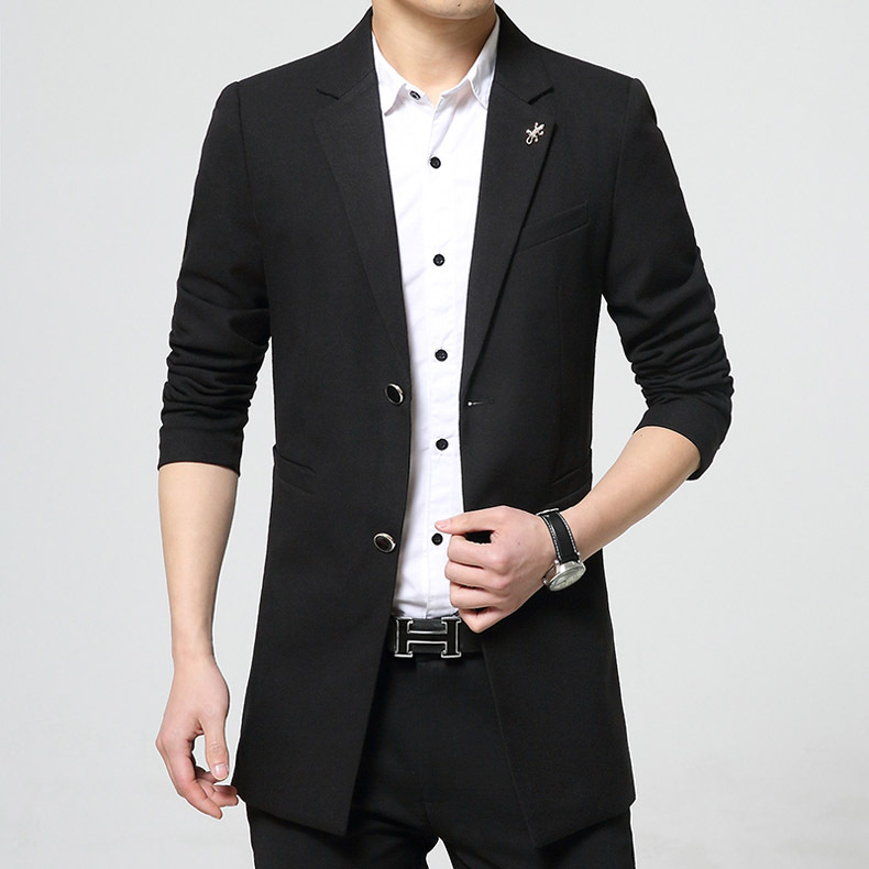 

Mens Fashion Office Luxury Blazer For Men Two Buttons Slim Fit Suit Jacket Men Casual Long Blazer Black Red Gray Trench Coat, White;black