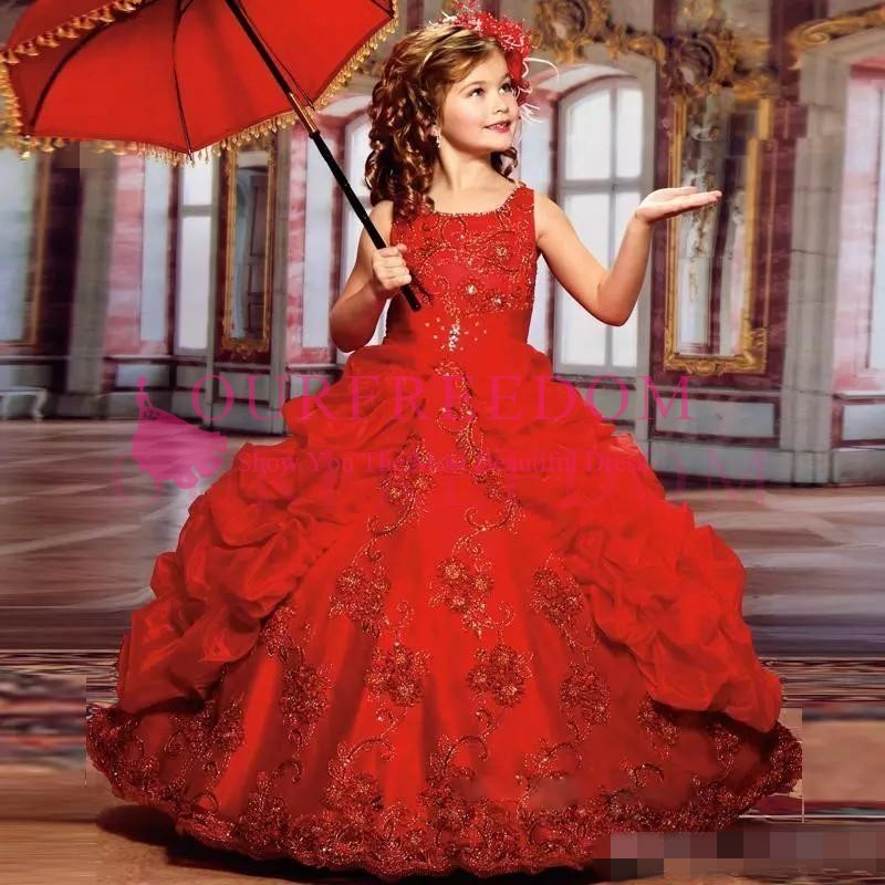 

2019 New Sparkly Girls Pageant Dresses for Teens Red Ball Gown Beaded Sequined Lace Appliques Long Kids Party Formal Dresses, Purple