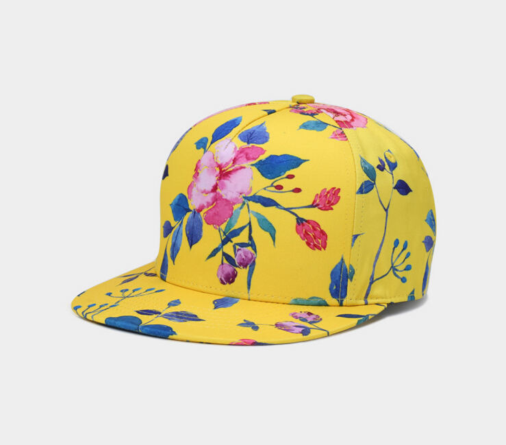 

New Womens Hats Floral Printed Caps Fashion Hip Hop Lady Caps Yellow