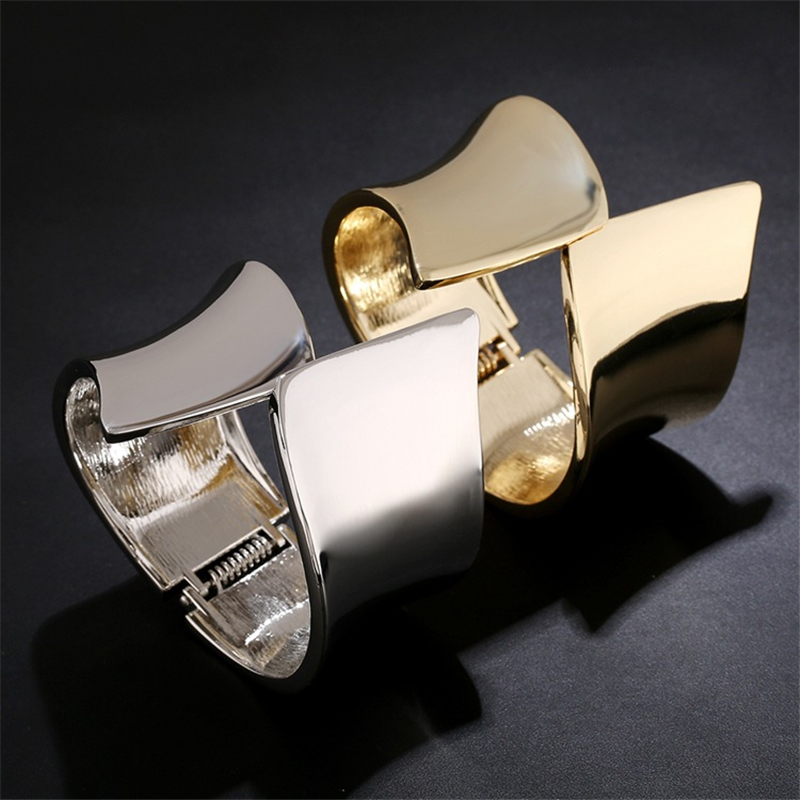

whole Fashion Smooth metal bangles Simple cuff bracelets for women Big wide open bangles India Jewelry pulseira feminina KX0191469560
