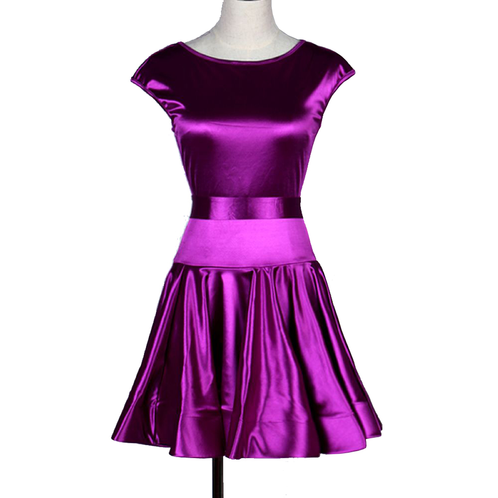 

Latin Dance Dress Women Girls Customize Size Tango Salsa Dance Dress Satin D181 Purple Short Sleeve Ruffled Hem