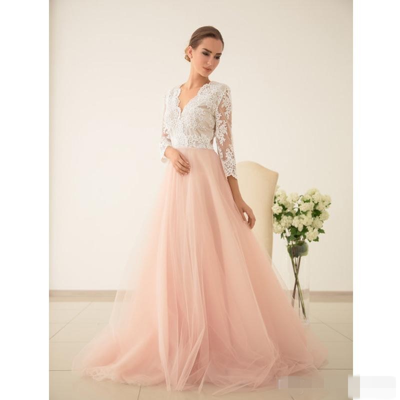 

Elegant A-Line Wedding Dresses 3/4 long Sleeves V-Back Appliques Lace Boho Bridal Gowns Vestido De Novia wedding dresses bridal gowns, Black