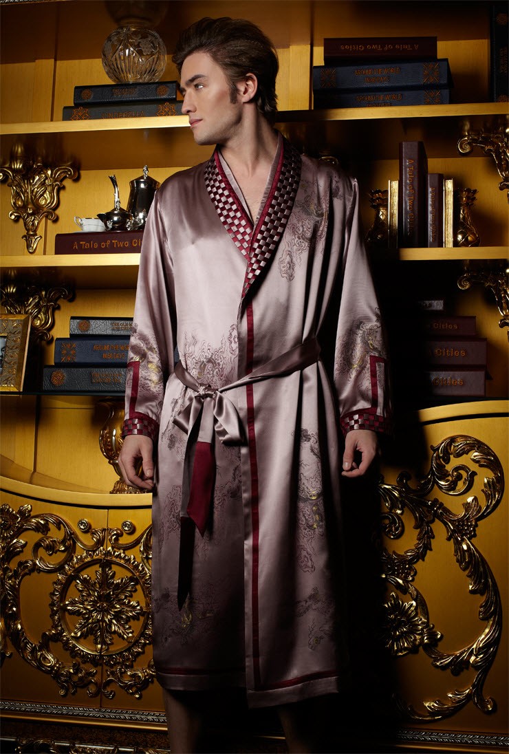 Men's Sleepwear NWT Luxury Pure 19MM Silk Men Embroidered Kimono Robe Size L XL XXL