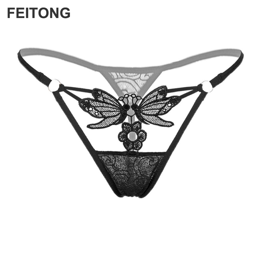 

2017 Breathable Women's Sexy Lace Low-Waist G-String Hollow Underwear Women Thongs wholesale #YLE0, Black