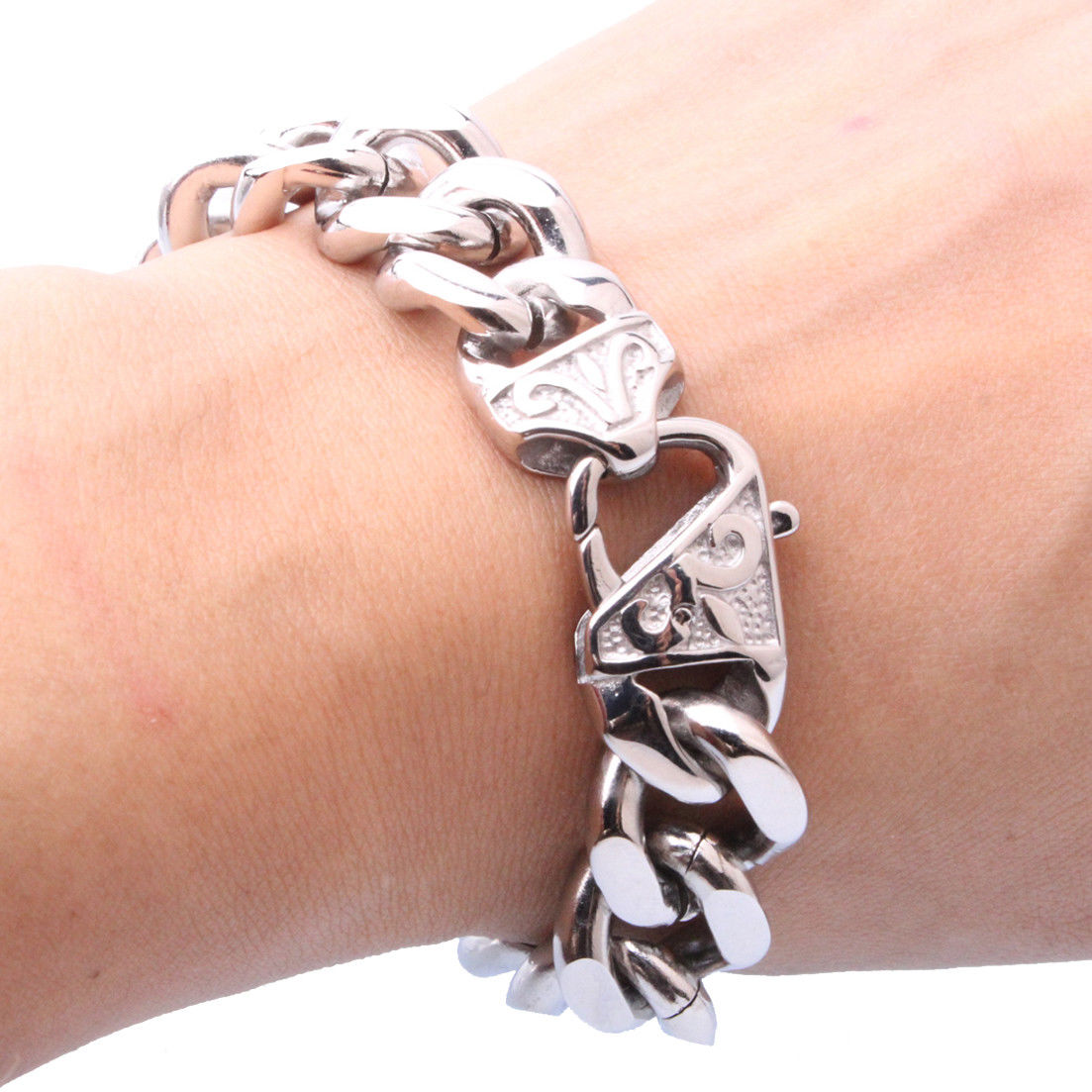 15MM Stainless Steel Cuban Curb Chain Men Women Bracelet Bangle 7-11" Handmade gifts! Factory outlets, personalized custom wholesale.