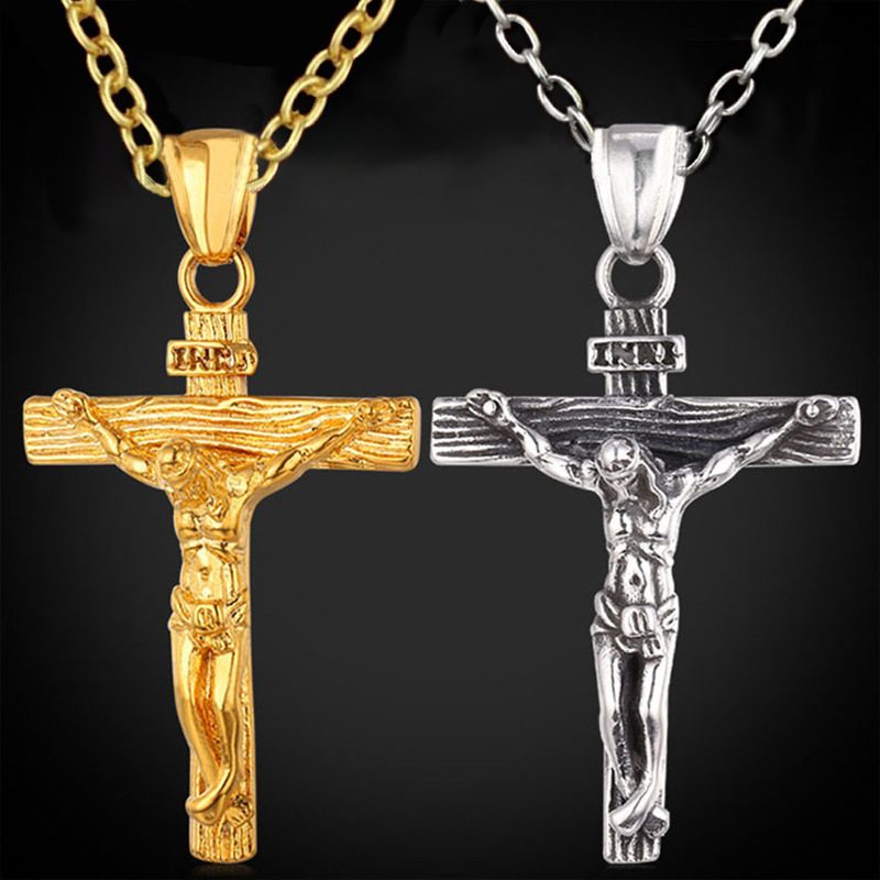 

Cross Pendant Necklace Gold/Black Gun Plated Fashion Religious Men Jewelry for Women/Men Faith Crucifix Mens Necklaces