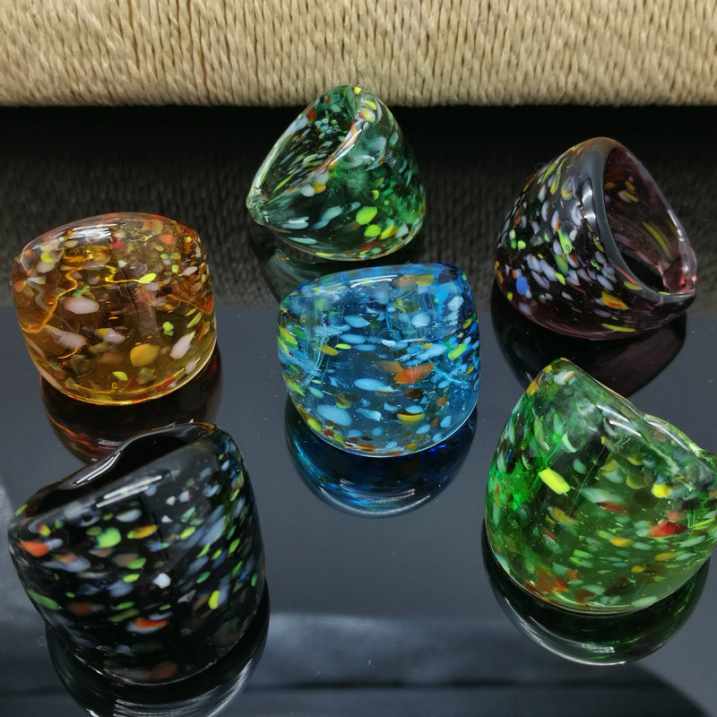 

free wholesale hot 6pcs spot lampwork glass murano ring fashion murano ring 1719mm