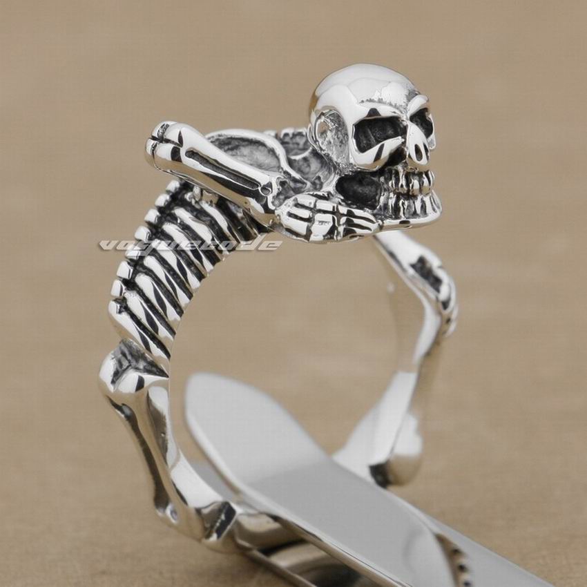 

LINSION Crawling Skull Solid 925 Sterling Silver Mens Biker Ring 9M007