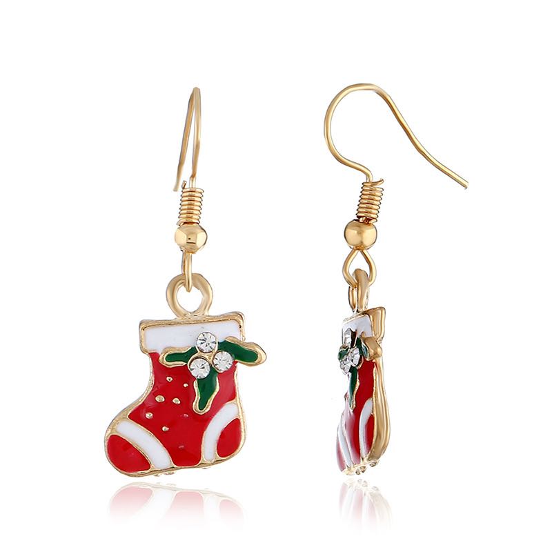 Chaussettes de noël simples et longues, boucles d'oreilles pendantes avec strass, flocon de neige, bijoux à la mode pour filles, cadeau de vacanc