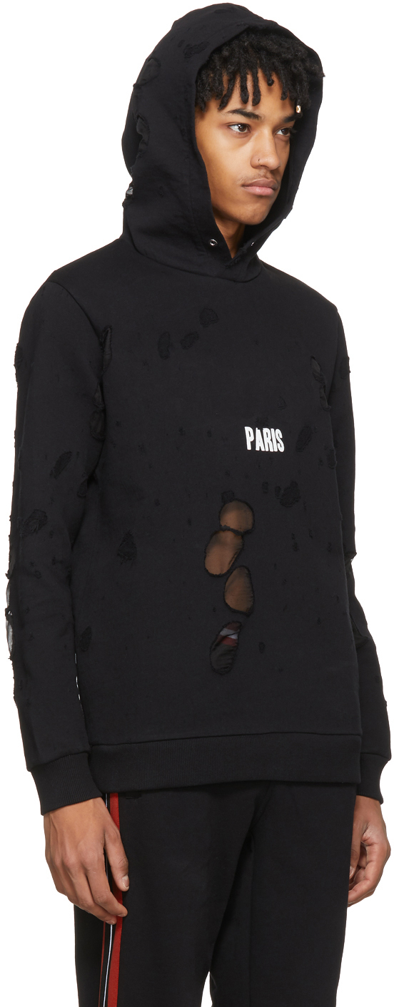 

Men's Black Distressed Logo Hoodie Men's New Style Hoodie Paris brand clothing Fashion Casual Hooded Mens autumn Sweatshirts