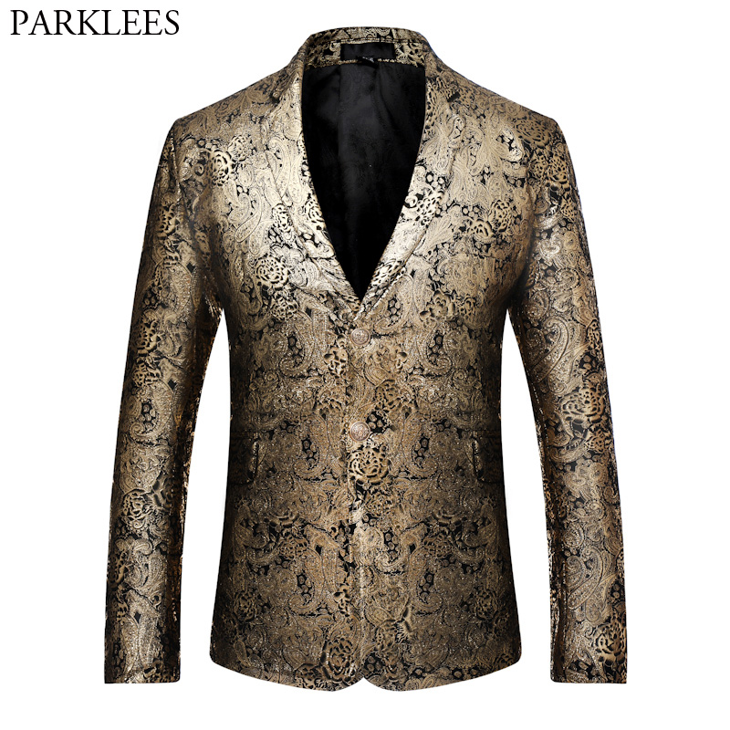 

Luxury Blazer Men 2017 olden Pailsey Floral Mens Blazers Casual Single Breasted Slim Fit Male Suit Jacket Costume Homme, Black
