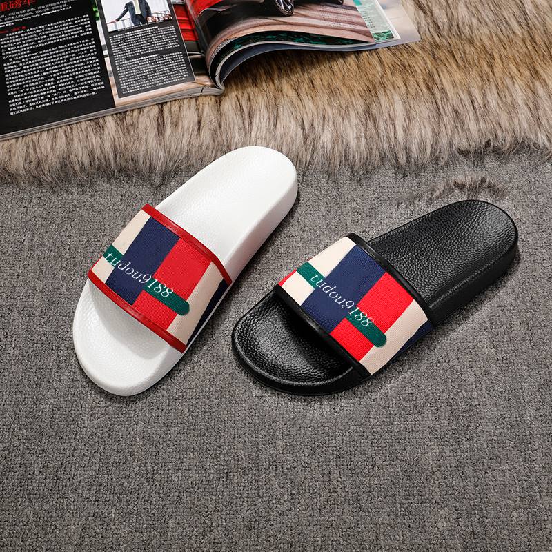 

mens and womens fashion striped linen checkboards causal beach slides sandals boys girls flip flops with box and dust bags, Black