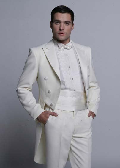

Custom Made Peaked Lapel White Tailcoat Men Party Groomsmen Suits in Wedding Tuxedos((Jacket+Pants+Tie+Girdle) NO;314, Same as image