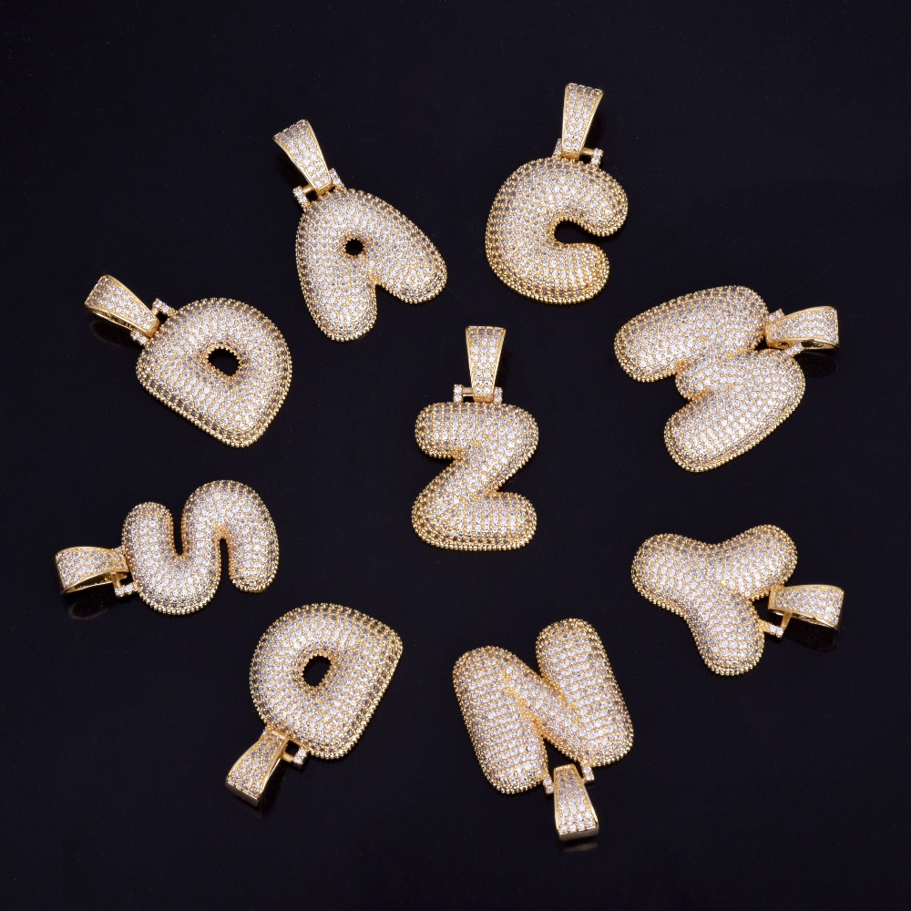 

A-Z Custom Name Bubble Letters Necklaces & Pendant Bling Cubic Zircon Hip Hop Jewelry 2 Colors with Cuban chain Hot Sales