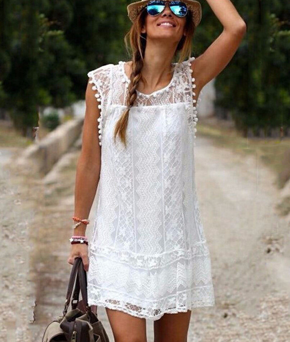 

Summer Dress 2018 Women Casual Beach Short Dress Tassel Black White Mini Lace Dress Sexy Party Dresses Vestidos S-XXL, Blue
