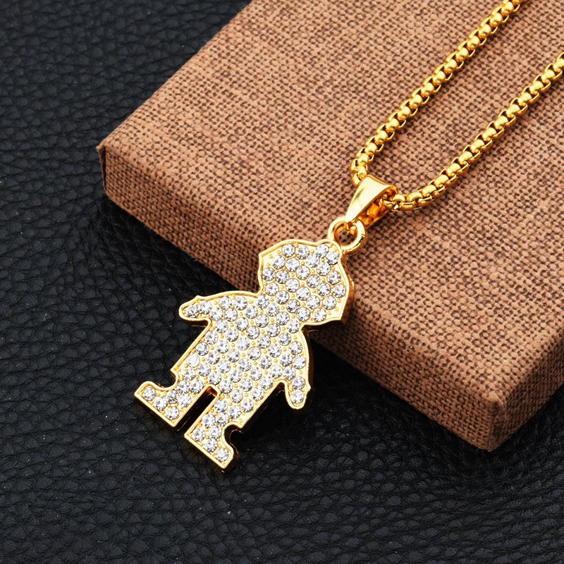 

Fashion Men Personalized Figure Pendant Necklaces Full Crystal Design Filling Pieces Rock Hip Hop Jewelry for 18k Gold Plated Long Chain